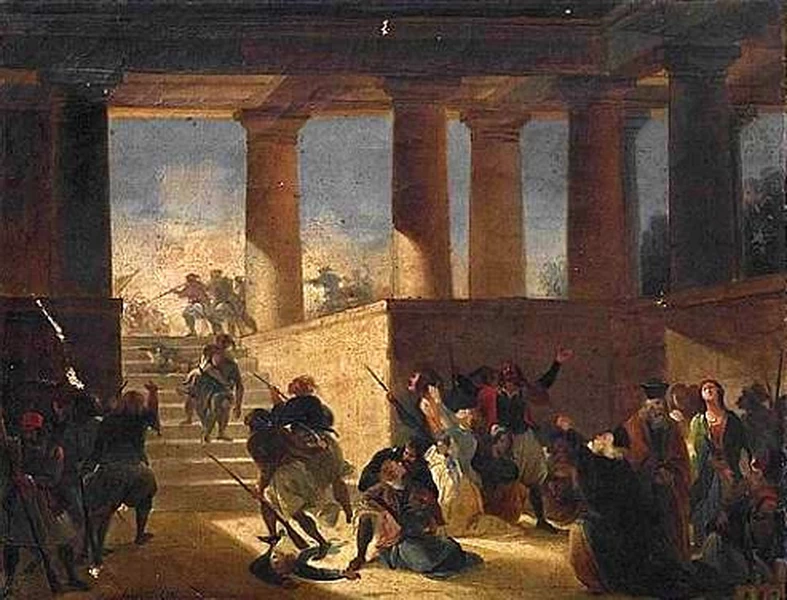 Soldati che saccheggiano un tempio greco